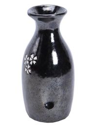 Sakura Pattern Pottery Sake Pot - Black