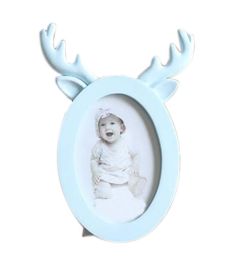 6-inch Photo Frame Rabbit Ears Shape Lovely Photoframe and Home Decoration, Blue