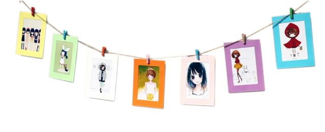 Multi-Color Wall Decor Photo Frame with Mini Wooden Clips & Hemp Rope
