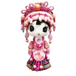Handmade Wooden Chinese Minority Dolls Special Gift Pink 8.7''H * 5.5''W (Lahu)
