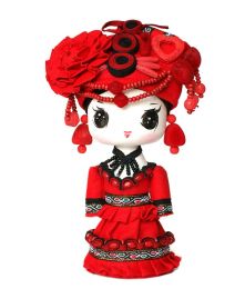 Handmade Wooden Chinese Minority Dolls Special Gift RED 8.7''H * 5.5''W (Nakhi)