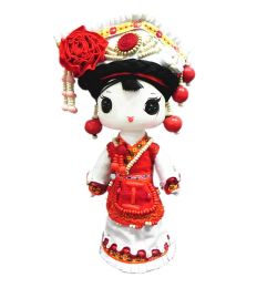 Handmade Wooden Chinese Minority Dolls Gift 8.7''H * 5.5''W (Bai Nationality)