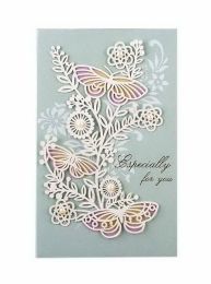 5 Pack All Accasions Paper Carved Greeting Cards, Three Butterflies, Light Green