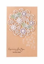 5 Pack Paper Carved Greeting Cards, Two Butterflies In The Flowers, Light Orange