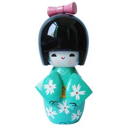 [Sakura Pattern]Japanese Kimono Doll Toy Japanese Girl Puppet, Light Green
