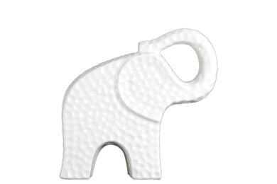 Urban Trends Ceramic Edged Trumpeting Standing Elephant Figurine Small Dimpled Gloss Finish White