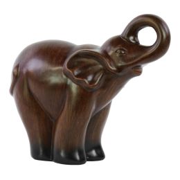 Ceramic Trumpeting Standing Elephant Figurine Glaze Finish Espresso Brown