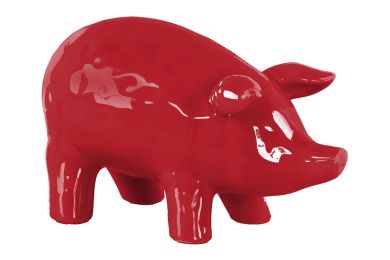 Ceramic Standing Pig Figurine Large Gloss Finish Red
