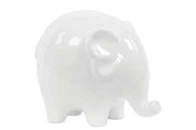 Urbantrends Home Decor Ceramic Standing Elephant Figurine with Short Legs Large Gloss Finish - White