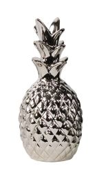 Ceramic Pineapple Figurine Polished Chrome Finish Silver