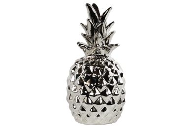 Urbantrends Home Decor Ceramic Pineapple Figurine Polished Chrome Finish - Silver