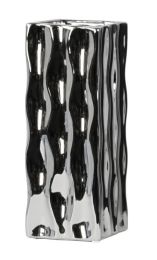Ceramic Tall Square Vase Small Polished Chrome Finish Silver